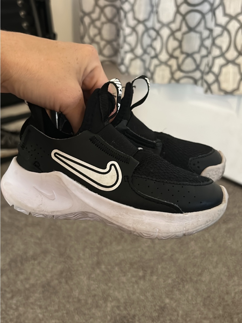 Nike Kids Black and White Slip-On Swoosh Sneakers